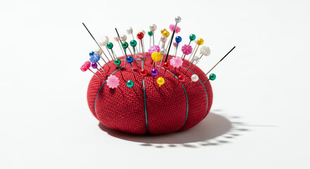 Red Pin Cushion with Colorful Pins