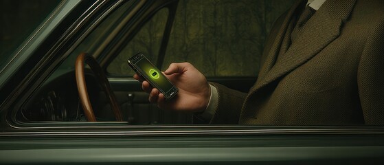 Innovative smartphone technology modern vehicle digital interaction urban environment close-up view futuristic concept