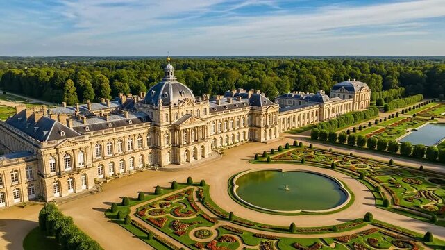 Aerial View of Chateau de Vaux le Vicomte and Gardens.