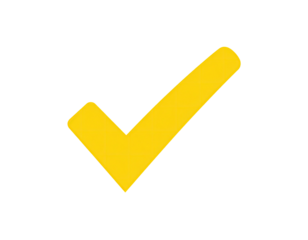 Bright yellow check mark icon against a solid black backdrop