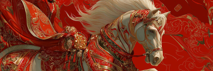 White Horse With Red Festive Lunar Design