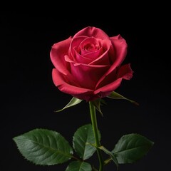 Naklejka premium A perfect, solitary rose bloom presented against a simple background, symbolizing deep love, profound romance, delicate beauty, and elegance ,green ,love ,foliage