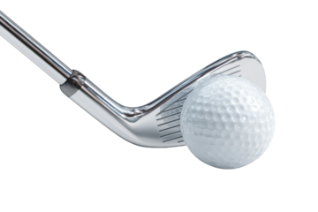 Golf club hitting ball isolated on transparent background