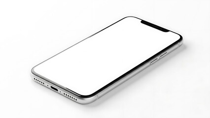Modern smartphone with blank white screen isolated on a clean white surface