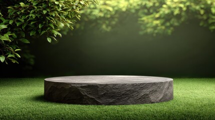 Nature stage circular stone platform surrounded by lush greenery in a serene environment