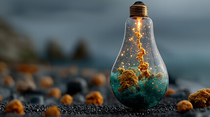 Abstract bulb made of neon liquid flowing with light, creative idea and innovation concept with artistic design and vibrant colors, Generated AI