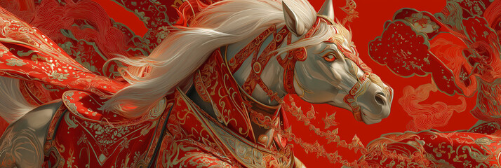 Festive White Horse Illustration For Lunar New Year