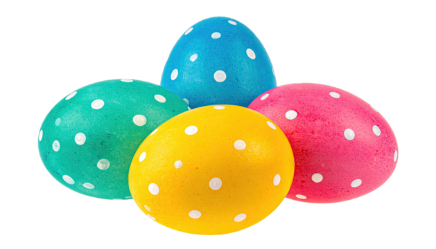 Polka-dotted Easter eggs blue, pink, green, and yellow - Powered by Adobe