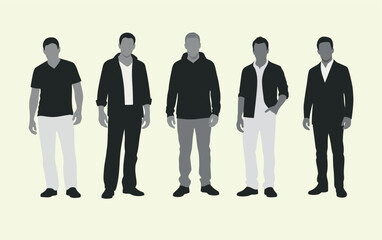Men Fashion Silhouettes Minimalist Casual to Formal Flat Vector Set