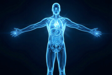 3d human anatomy scan with glowing body systems