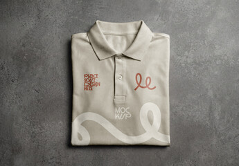 Template Mockup Folded Polo Shirt Branding on Concrete Background