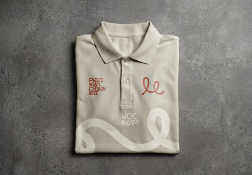 Template Mockup Folded Polo Shirt Branding on Concrete Background