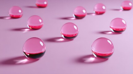 Floating pink droplets abstract design digital art studio setting close-up visual concept