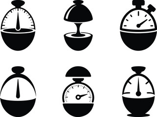 Set of Minimalist black kitchen egg timer cooking tool silhouette vector icon