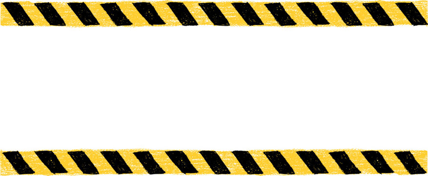 Yellow caution tape border shaped as road line featuring warning paintbrush rough pastel crayon pattern mixed with charcoal wax squiggle texture perfect for school chalkboard kindergarten graphics.