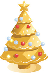 Golden Christmas tree cookie ornament illustration for festive winter holiday celebration