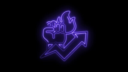 Neon fist with flame and arrow graph rising animation on black background - Powered by Adobe