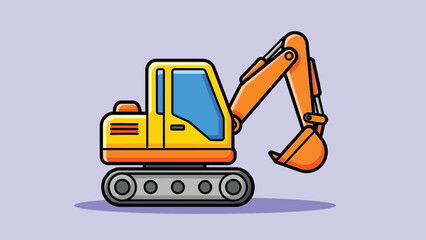 Cartoon yellow and orange excavator construction vehicle with tracks.