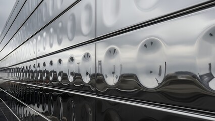 Abstract metallic surface with reflective circular patterns creating a sense of depth and modern design.