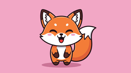 Cute cartoon fox with a happy laughing expression and fluffy tail.