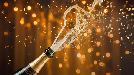 Champagne Bottle Pop image with Golden Confetti  Luxury Celebration.