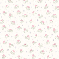 Flower pattern, floral seamless pattern, cottagecore ditsy floral print, daisy vintage flower on light background. Small meadow flower, pink tone style design for fashion, texture, fabric, wallpaper