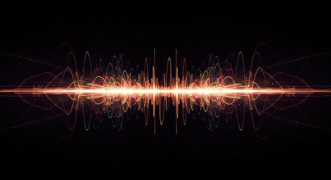 Abstract vibrational texture representing deep energy waves and sound frequency resonance in a dark, complex background design ,digital ,circular ,deep