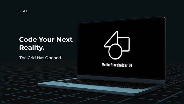 3D Futuristic Grid Laptop Mockup