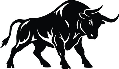 Obraz premium Bold Charging Bull Silhouette Illustration – Powerful Animal Graphic Logo Design