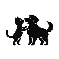 Illustration of a cat and dog. Pet friends, cute animals, cartoon pets, cat and dog, happy couple
