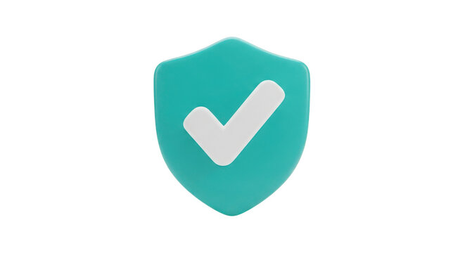Teal shield with white checkmark symbol isolated on a transparent background tick approval