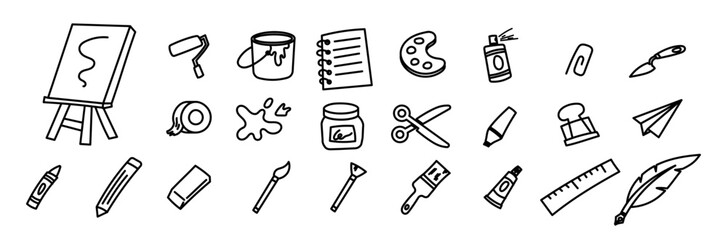 arts doodle icon bundle artist supplies hand drawing