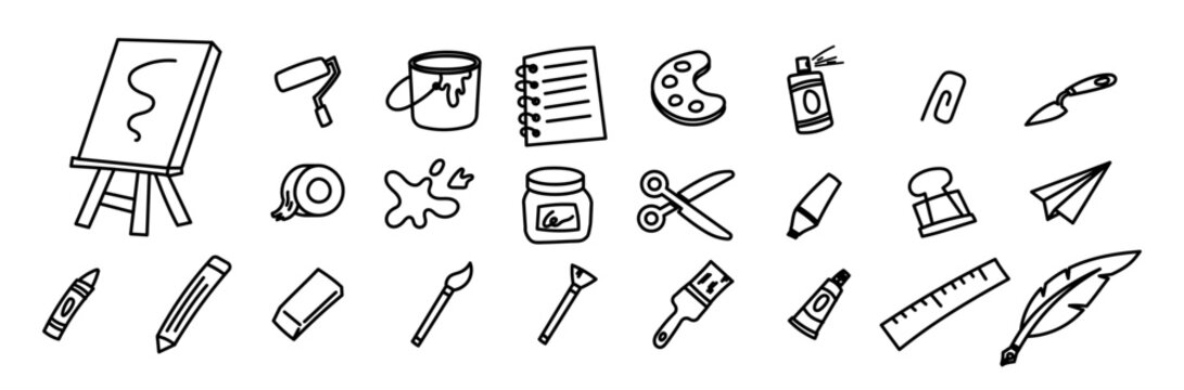 arts doodle icon bundle artist supplies hand drawing