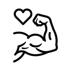Illustration of a strong arm with a heart, symbolizing health and fitness isolated on