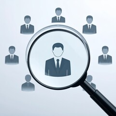 Magnifying Glass Focusing on a Central Business Person in a Network.