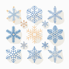 Fototapeta premium collection of delicate and intricate snowflakes, each with a unique pattern, set against soft, neutral backgrounds