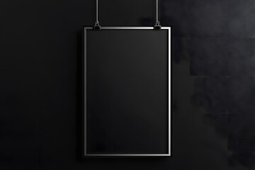 Minimal black rectangular form outlined by a thin silver frame.