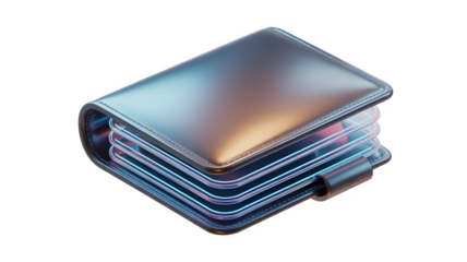 Futuristic digital wallet concept with glowing neon layers representing cryptocurrency and secure online finance