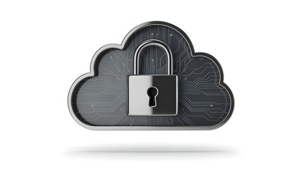 Secure cloud computing concept featuring a metallic padlock overlaying a dark circuit board pattern