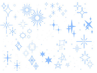 Sparkle Decoration Set / Hand-drawn Stars and Light Elements blue