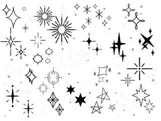 Sparkle Decoration Set / Hand-drawn Stars and Light Elements black