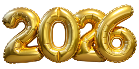 Golden 2026 Balloon Numbers. New Year Celebration Design.