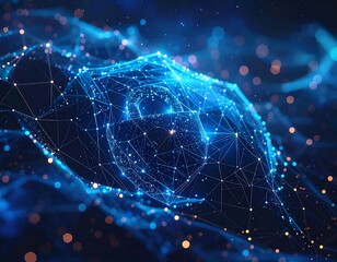 Digital network security featuring a glowing padlock amidst blue connections