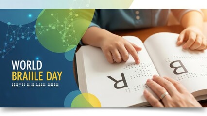 Close-up of hands reading embossed Braille text. A symbolic image emphasizing the importance of literacy, inclusivity, and accessibility for people with visual impairments. AI generated.
