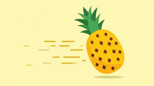 Animated Pineapple Illustration on a Yellow Background with Motion Lines.