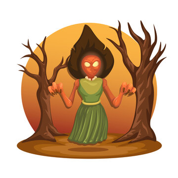 Flatwoods Monster Urban Legend Cartoon Illustration Vector