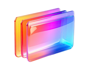 Stacked, glossy folders yellow, red, purple to blue