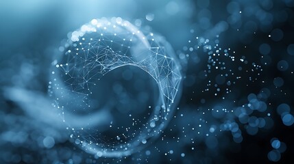 Soft abstract tech particles forming rotating sphere shape high resolution detailed stock photo