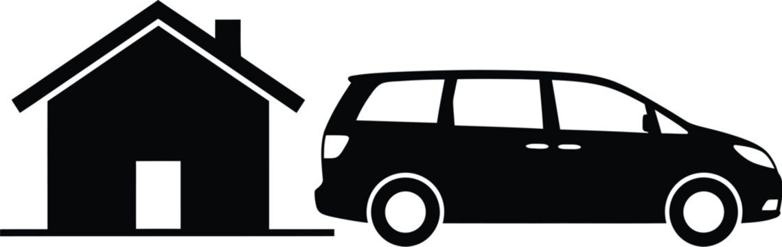 Silhouette of a house standing beside a parked mini van