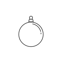 A minimalist black and white line art illustration of a classic spherical Christmas bauble, perfect for holiday greetings, festive decor designs, and seasonal celebration themes